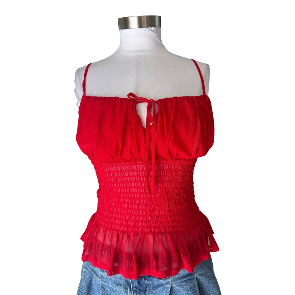 Venus Camisole Top Medium Red Smocked Peplum Bodice Coquette Summer tank